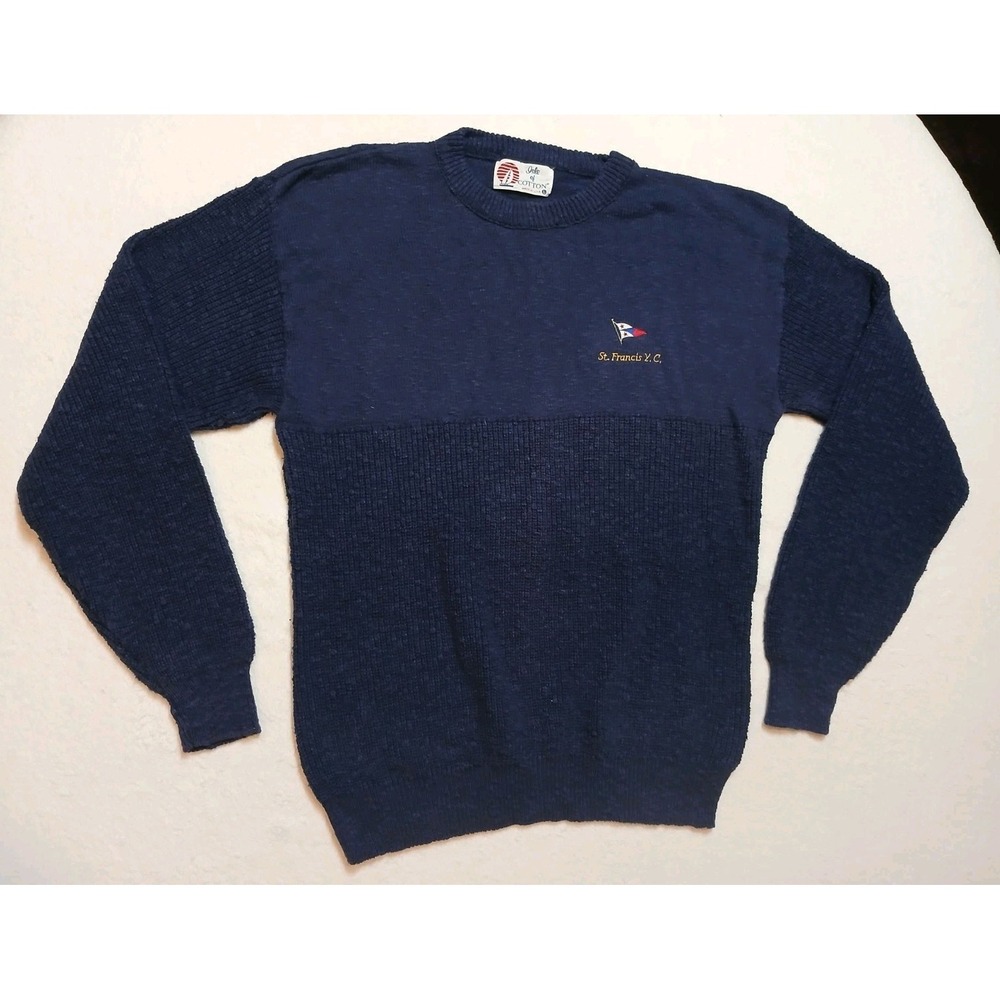 VTG 90s Isle of Cotton St Francis Yacht Club Sweater Mens L Navy Blue Made USA